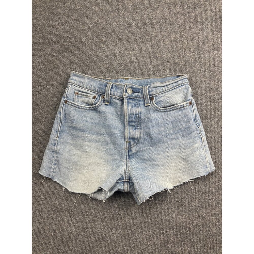 Levi's 501 Jean Shorts Women 26 Blue Cutoff Button Fly High Rise Raw Hem Stretch